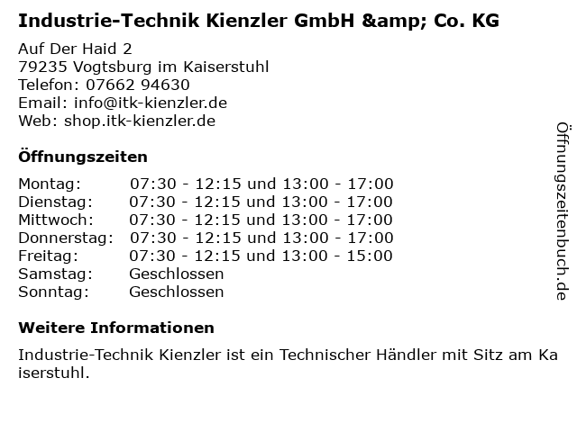 ᐅ Öffnungszeiten „ITK Industrie Technik Kienzler GmbH & Co ᐅ Öffnungszeiten „ITK Industrie Technik Kienzler GmbH & Co
